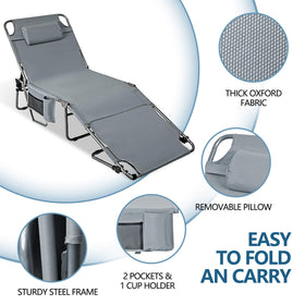 LONGTENW tanning chair backrest shown in five positions for comfort.