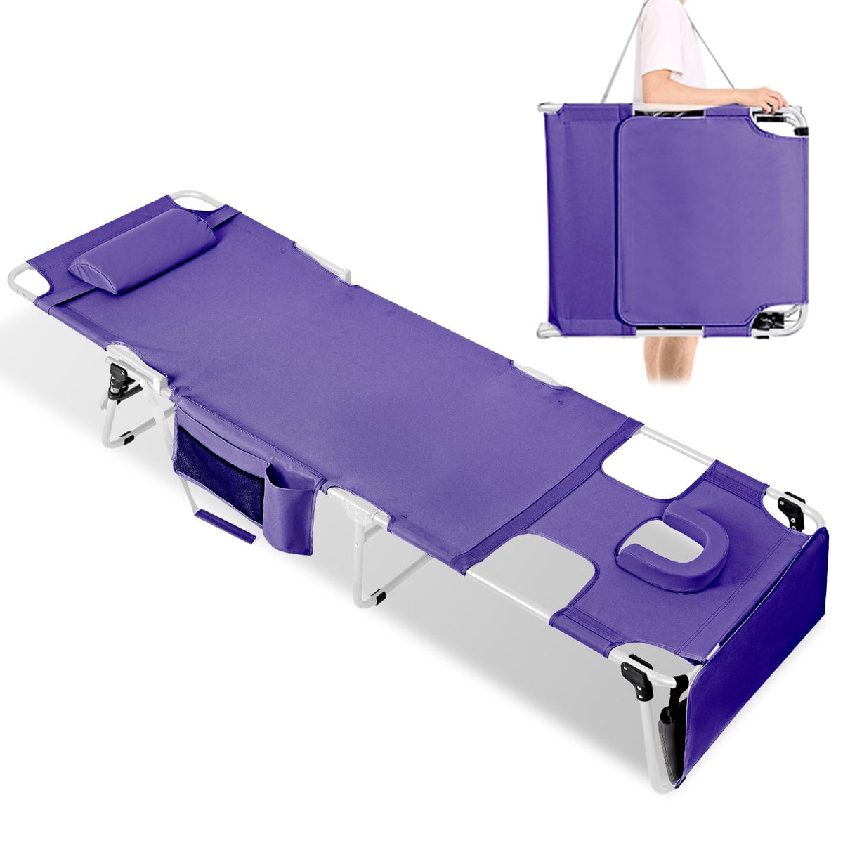 LONGTENW tanning chair face-hole allows comfortable sunbathing with a flexible lying position.
