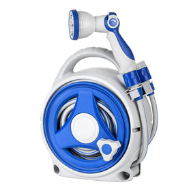 LONGTIANYUE retractable hose reel front view highlights compact design for tidy garden storage.