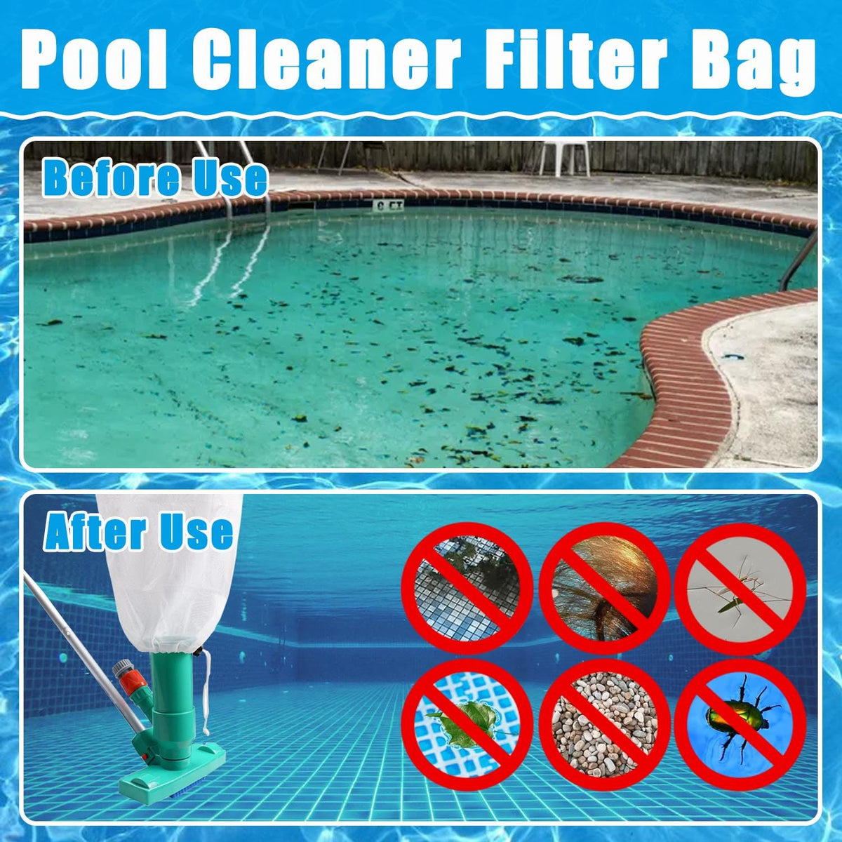LonlyEagle pool vacuum bag with drawstring buckle for secure attachment