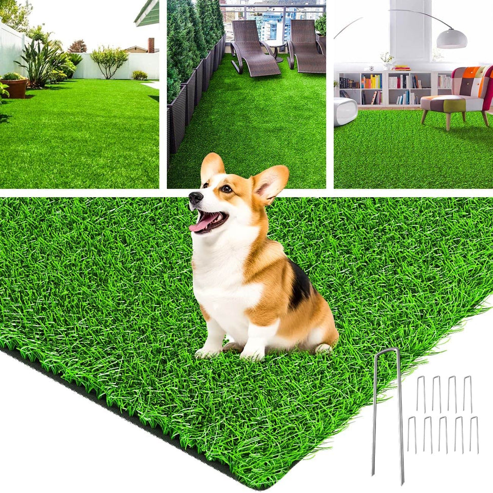 LOOBANI artificial grass rug 3x5 full view shows lush year-round lawn for patios and balconies.