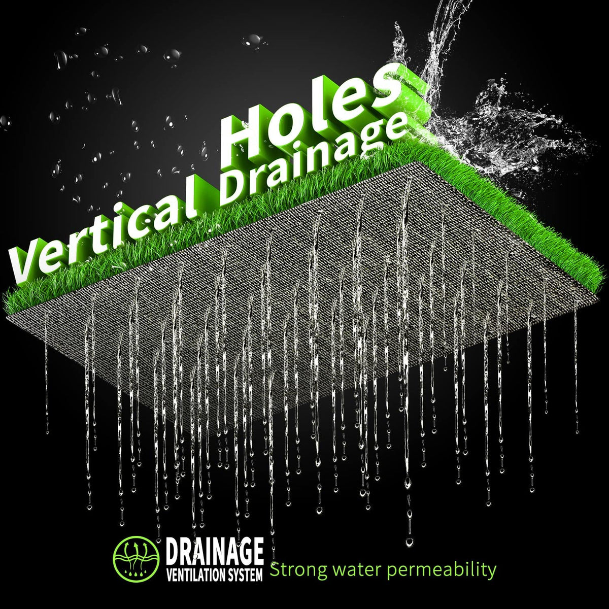 LOOBANI turf back with drainage holes for fast cleaning and quick drying.