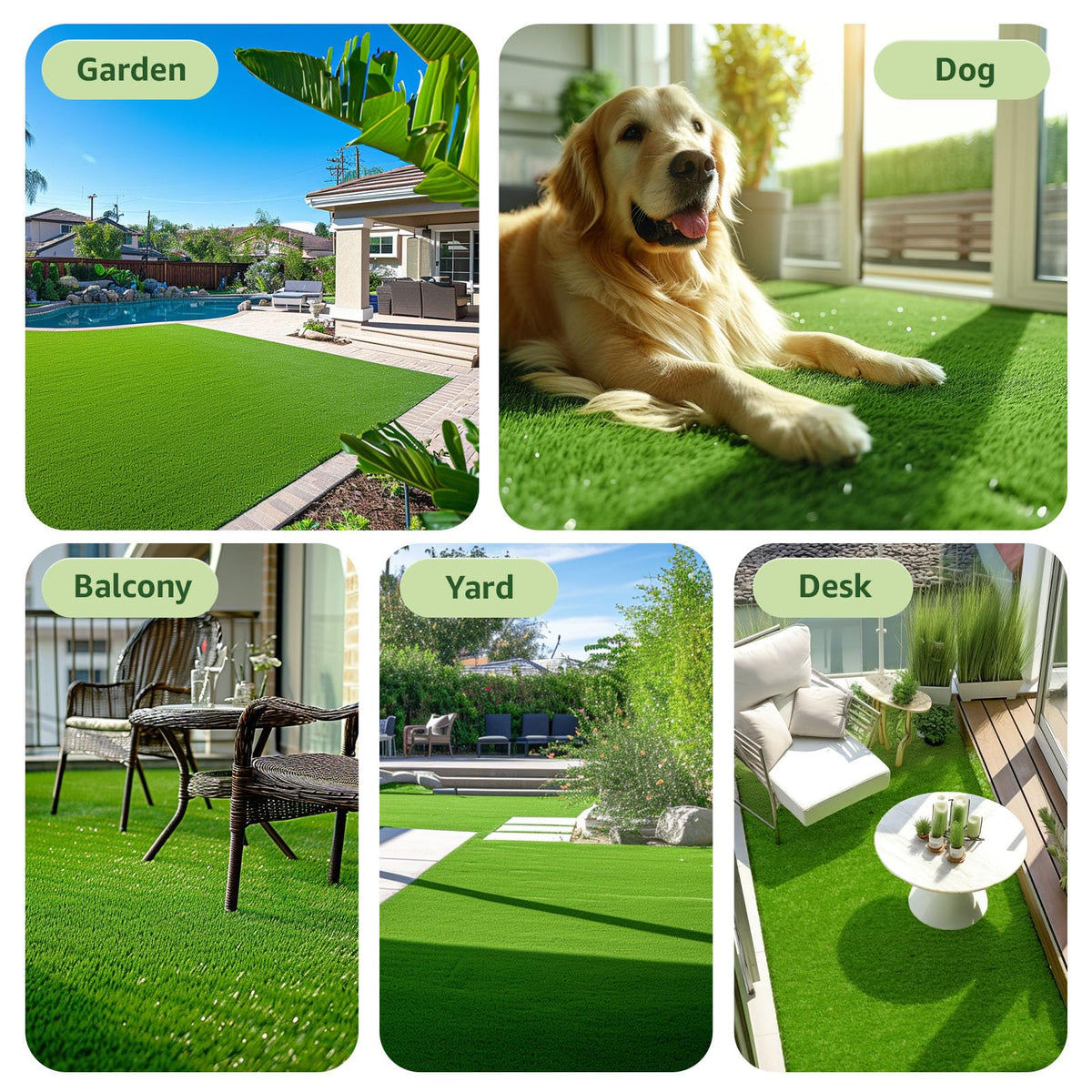 LOOBANI UV-resistant grass stays vibrant in sun exposure.