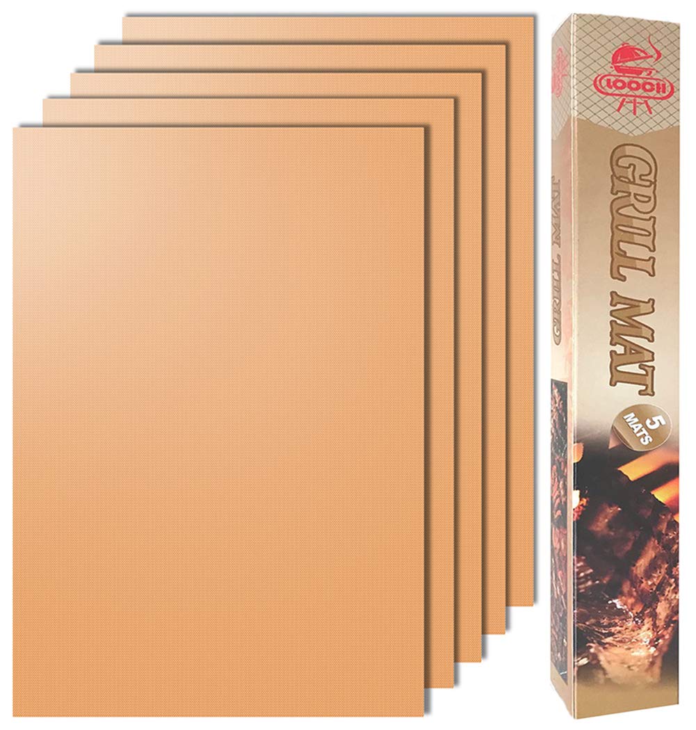 LOOCH copper grill mat set on grill prevents morsels from falling through