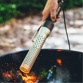 Looftlighter Classic glows coals, ready for grilling.