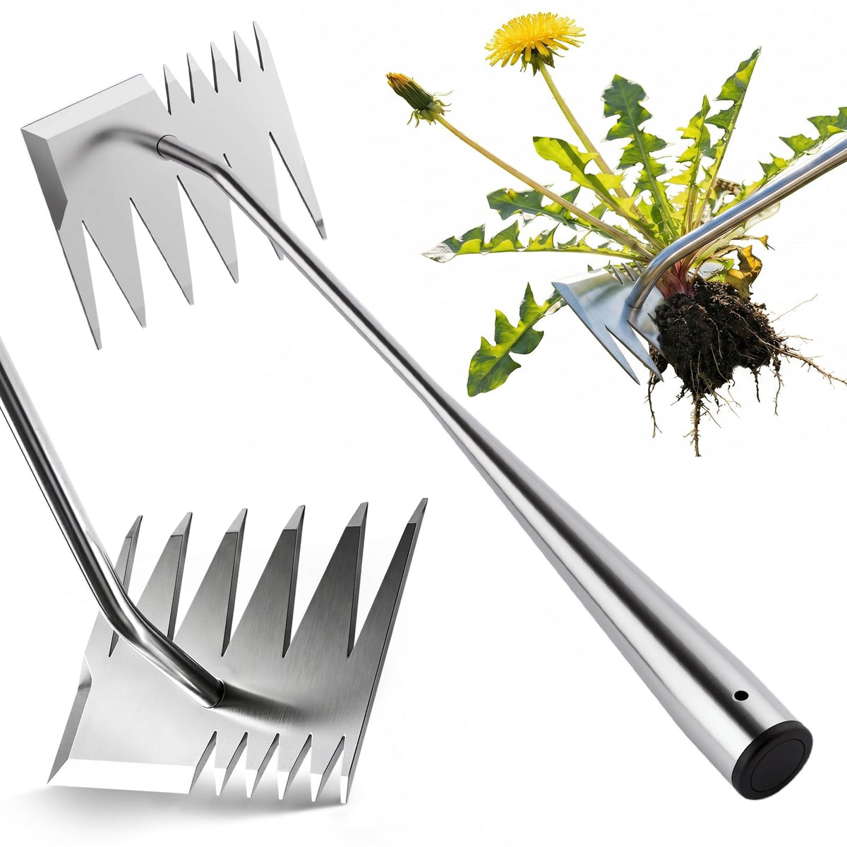 LOOHOI weed puller extendable handle enables standing weed removal.