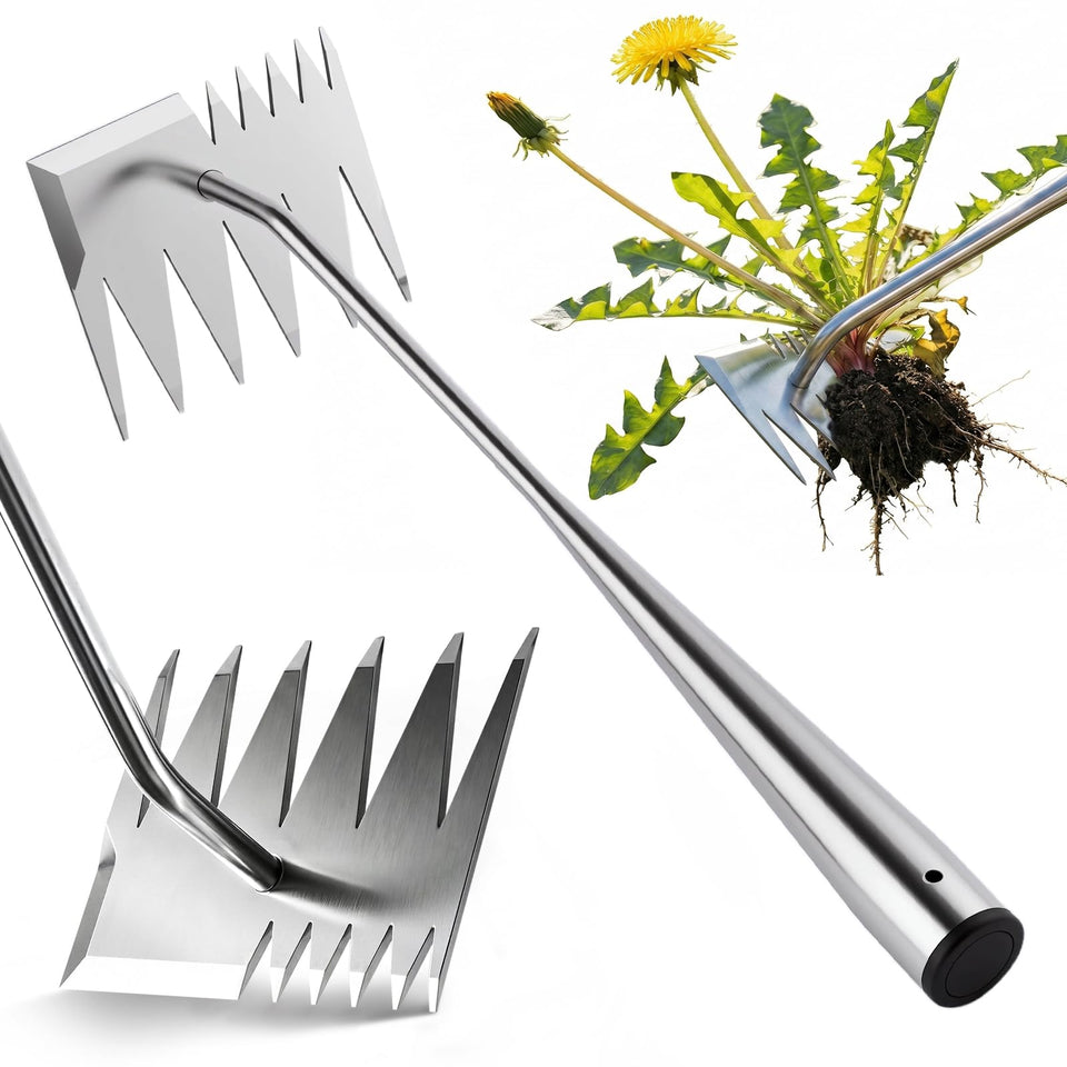 LOOHOI weed puller extendable handle enables standing weed removal.