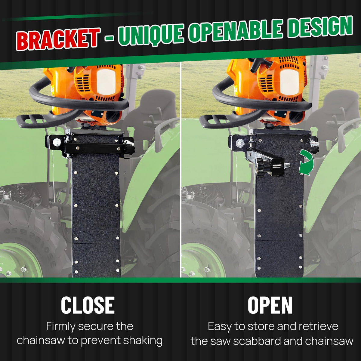 LookFox universal chainsaw mount with bottom expansion for various saw lengths.