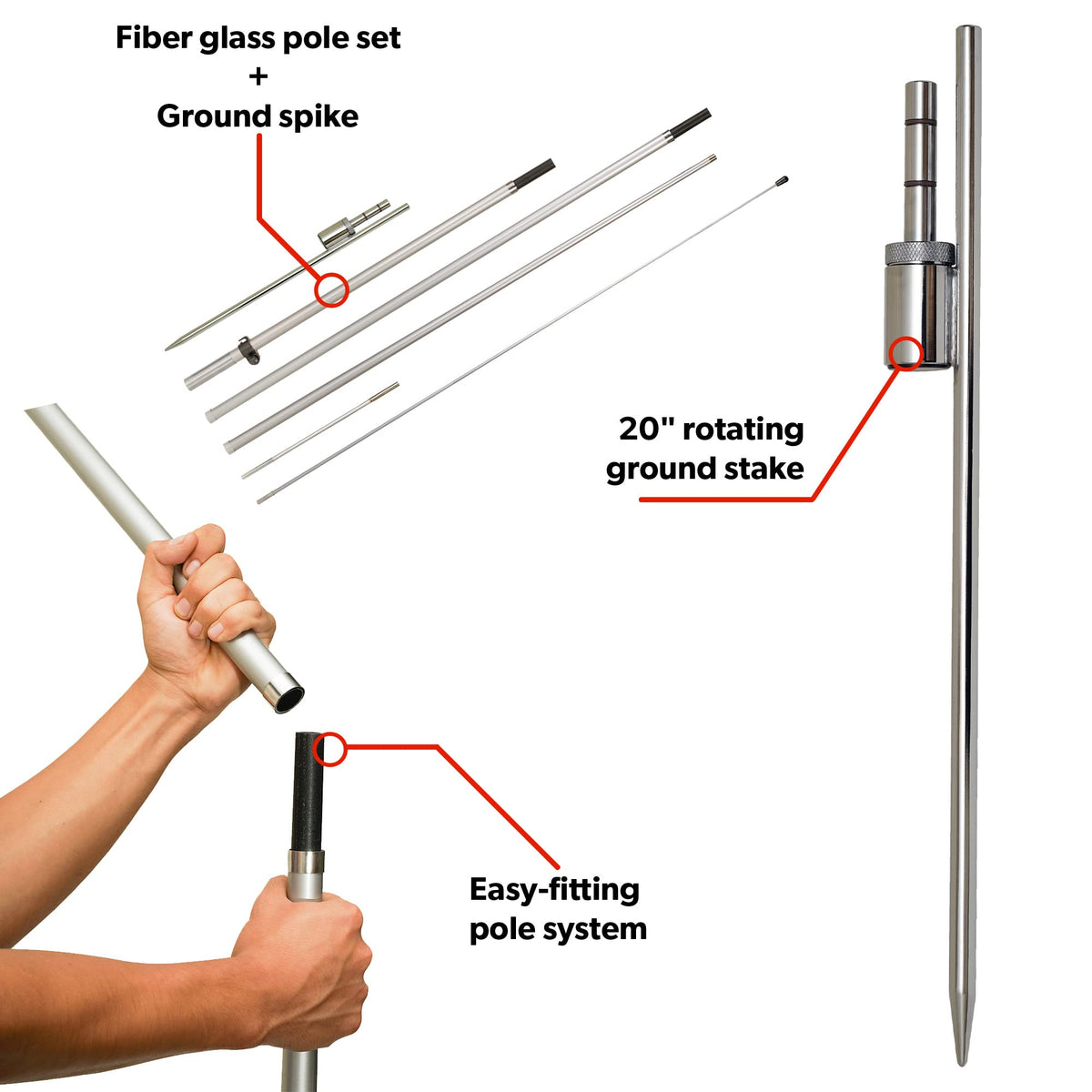 LookOurWay rotating ground spike anchors banners securely for stable, weather-ready displays.
