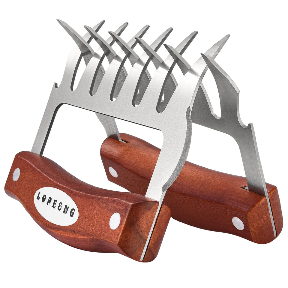 LOPE & NG meat handler claws with wooden handle offering safe shredding grip