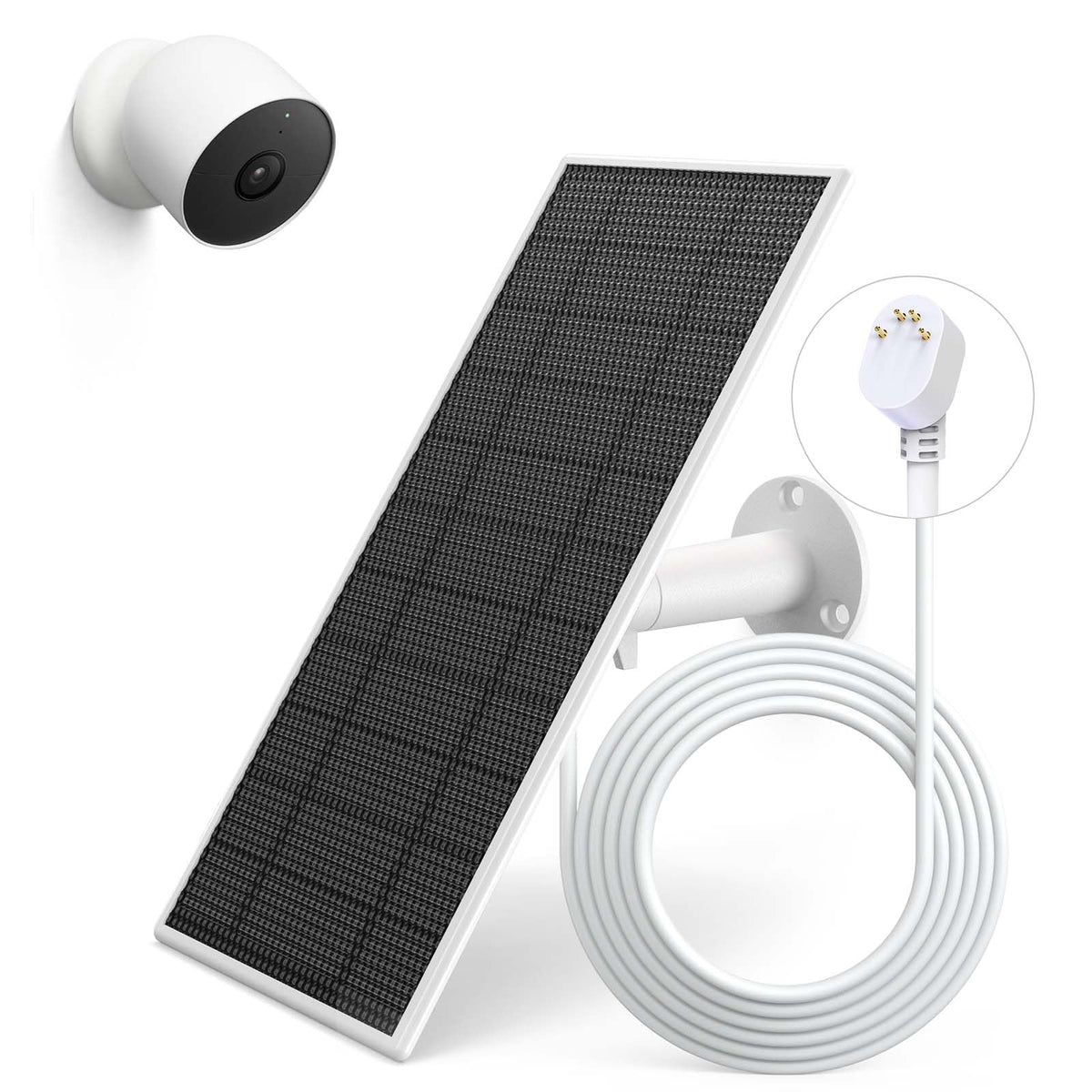 Loqdivr solar panel mounted on Nest Camera for steady outdoor charging