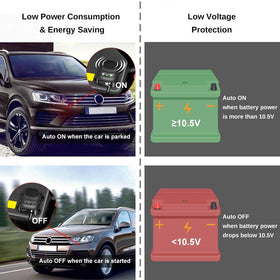 Auto standby mode lowers energy use when driving.
