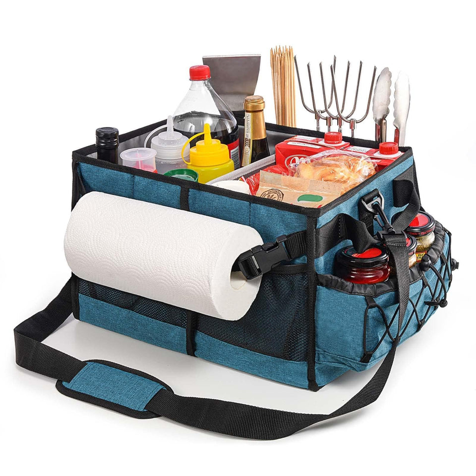 Lorbro Grill Caddy with paper towel holder keeps condiments and towels within easy reach.