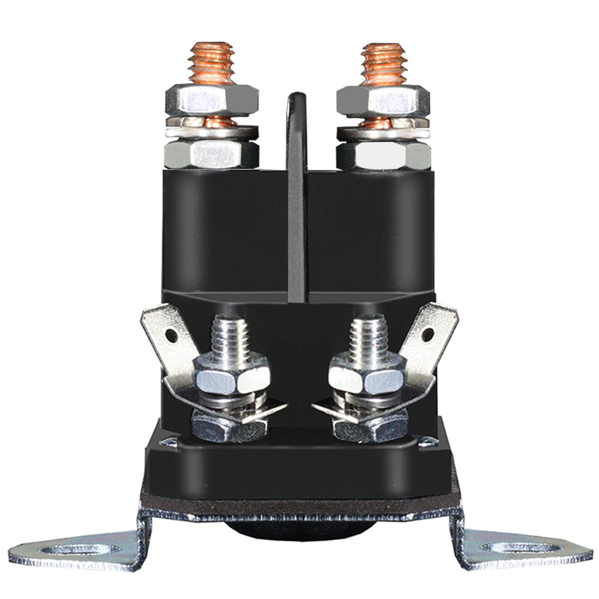 LordandLand 117-1197 starter solenoid front view with four terminals and durable brass coil.