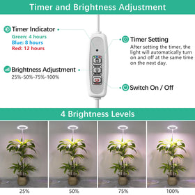 LORDEM 4 brightness settings tailor light to different plants and growth stages.