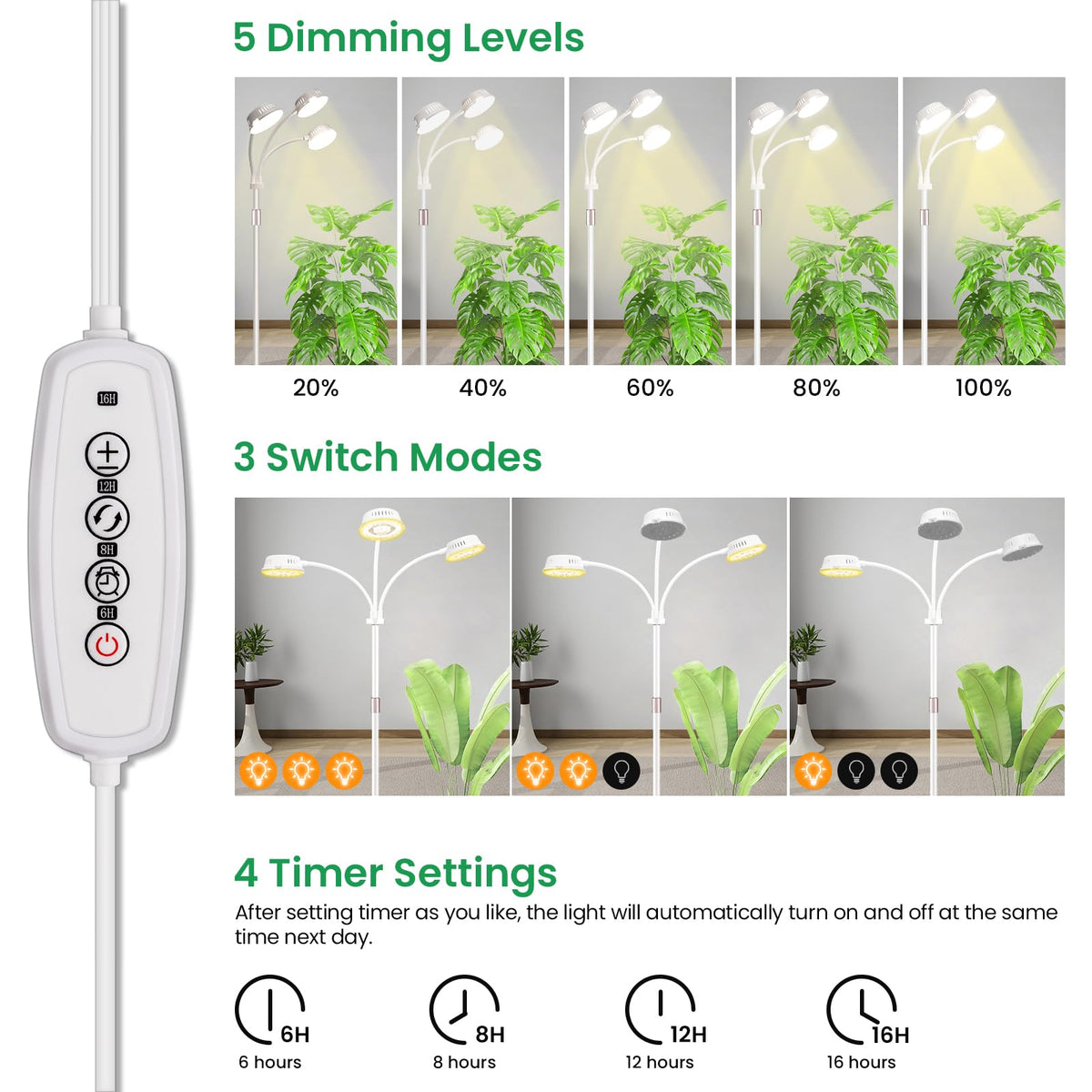 LORDEM auto timer feature cycles light for consistent daily photoperiod