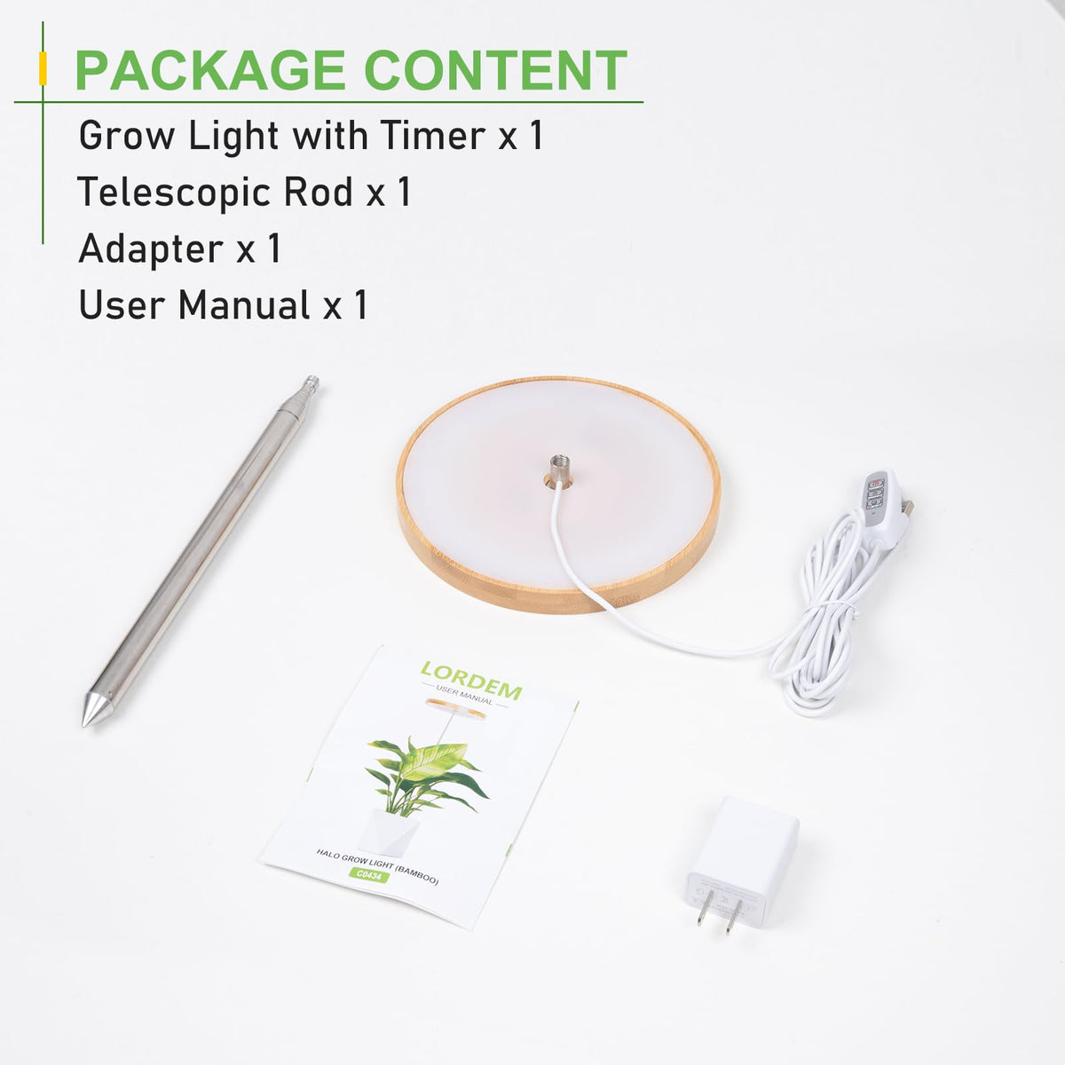 LORDEM Bamboo Grow Light setup for seedlings, succulents, and tropical foliage.
