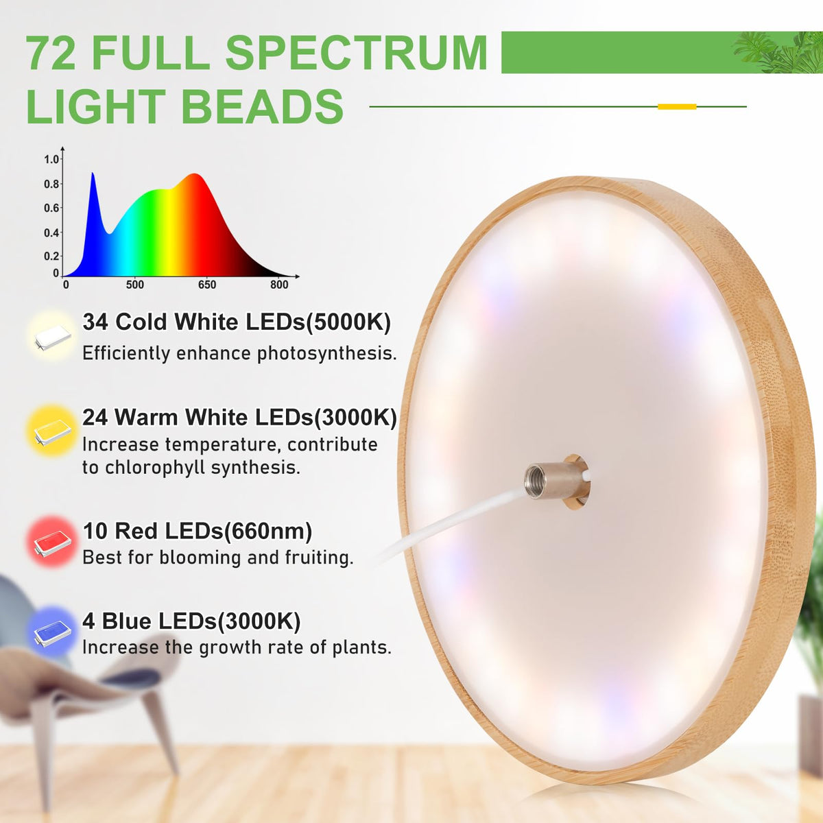 LORDEM Bamboo Grow Light height adjustment supports tall plants and wide canopies.