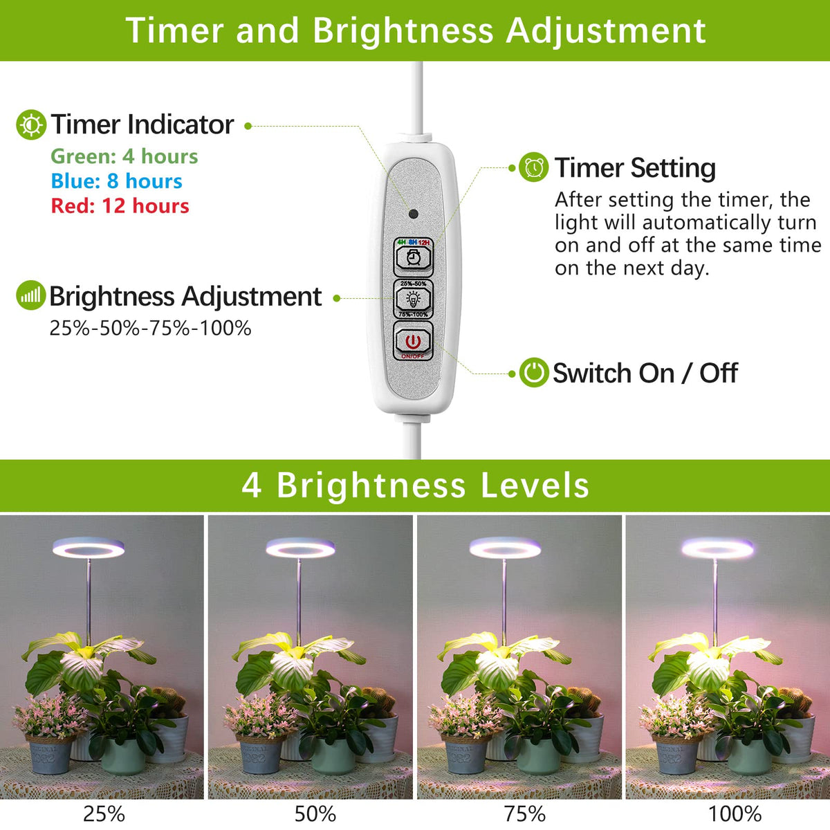 LORDEM four brightness levels let you tailor plant lighting