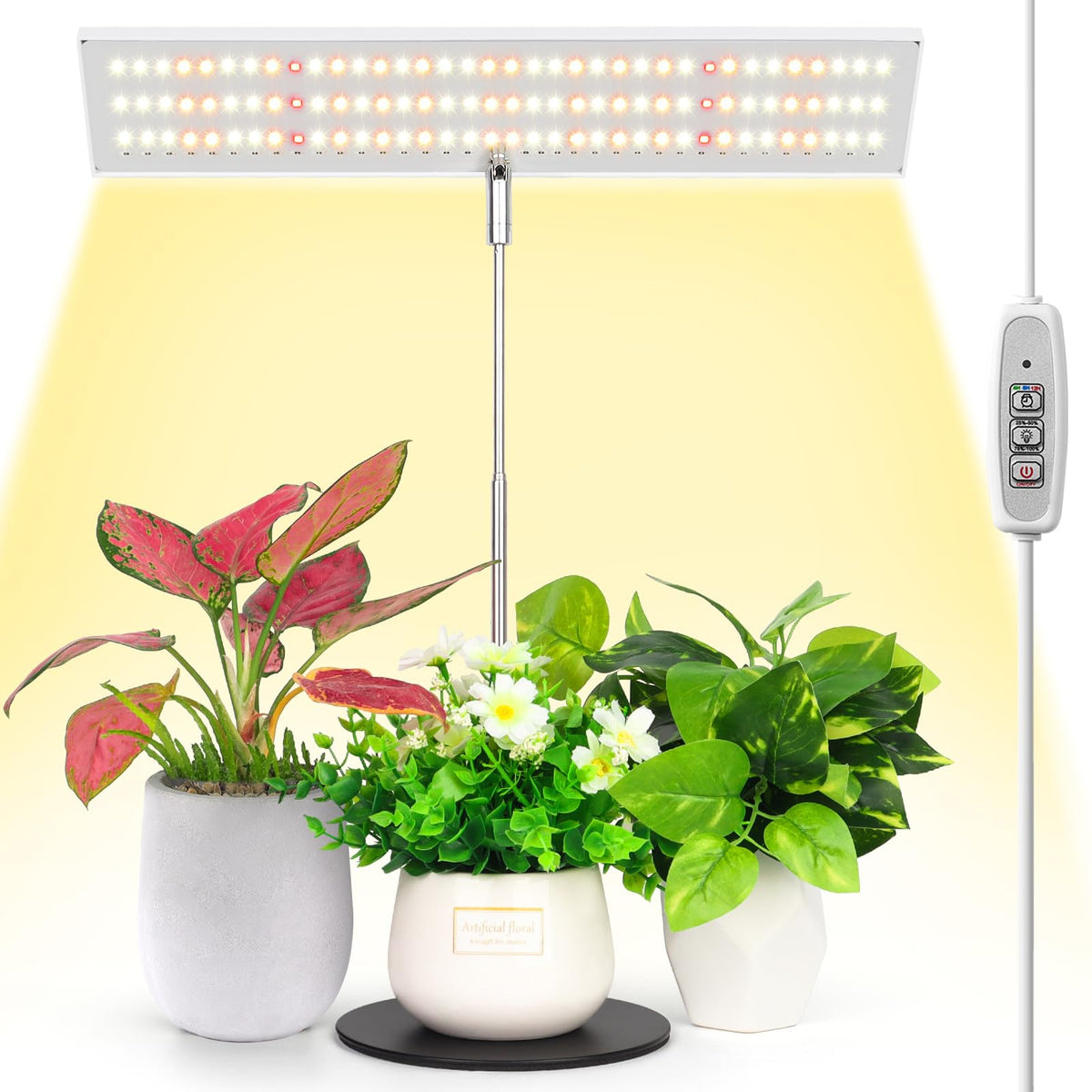 LORDEM Grow Light panel close-up showing slim aluminum design for desk use and stability.