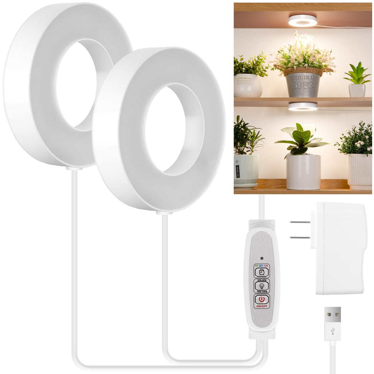 LORDEM Halo ceiling light with full-spectrum LEDs boosts indoor plant growth.