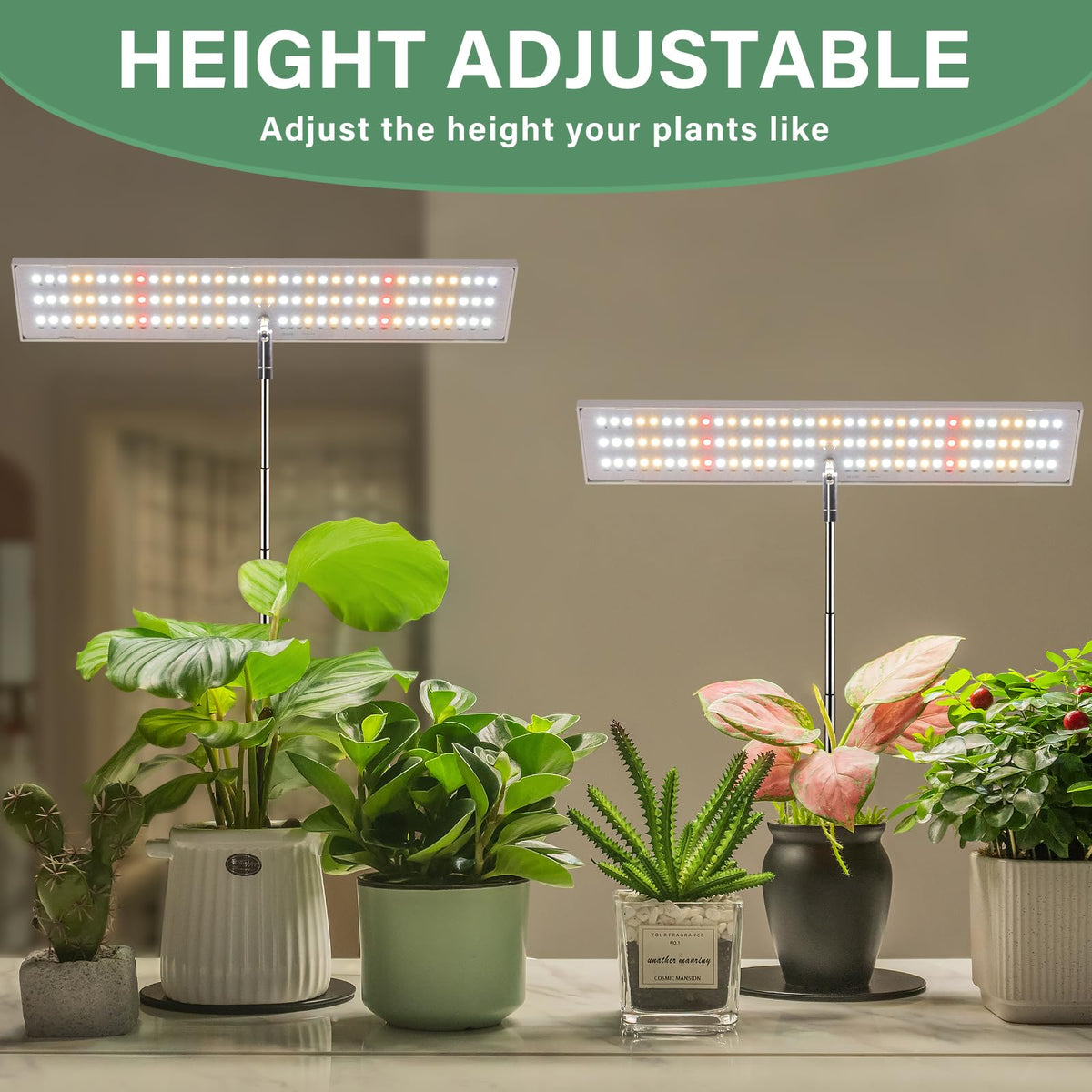 LORDEM grow light height and angle adjustment with 180° rotation.