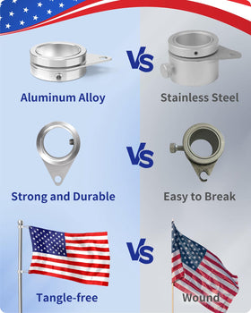 Loretoy aluminum hooks pair with rings for easy flag attachment.