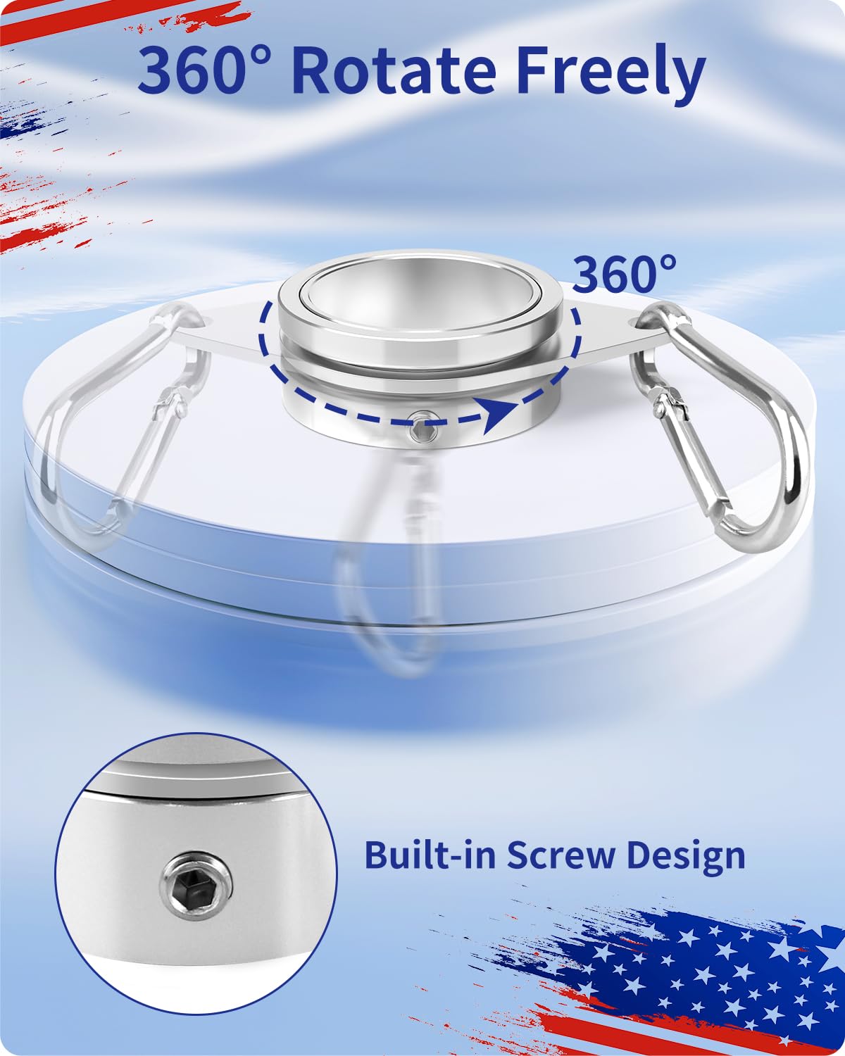 Loretoy flag pole rings with carabiner hook for easy flag attachment.