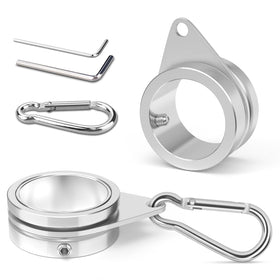 Loretoy two-pack aluminum flag pole rings enable smooth 360-degree rotation.