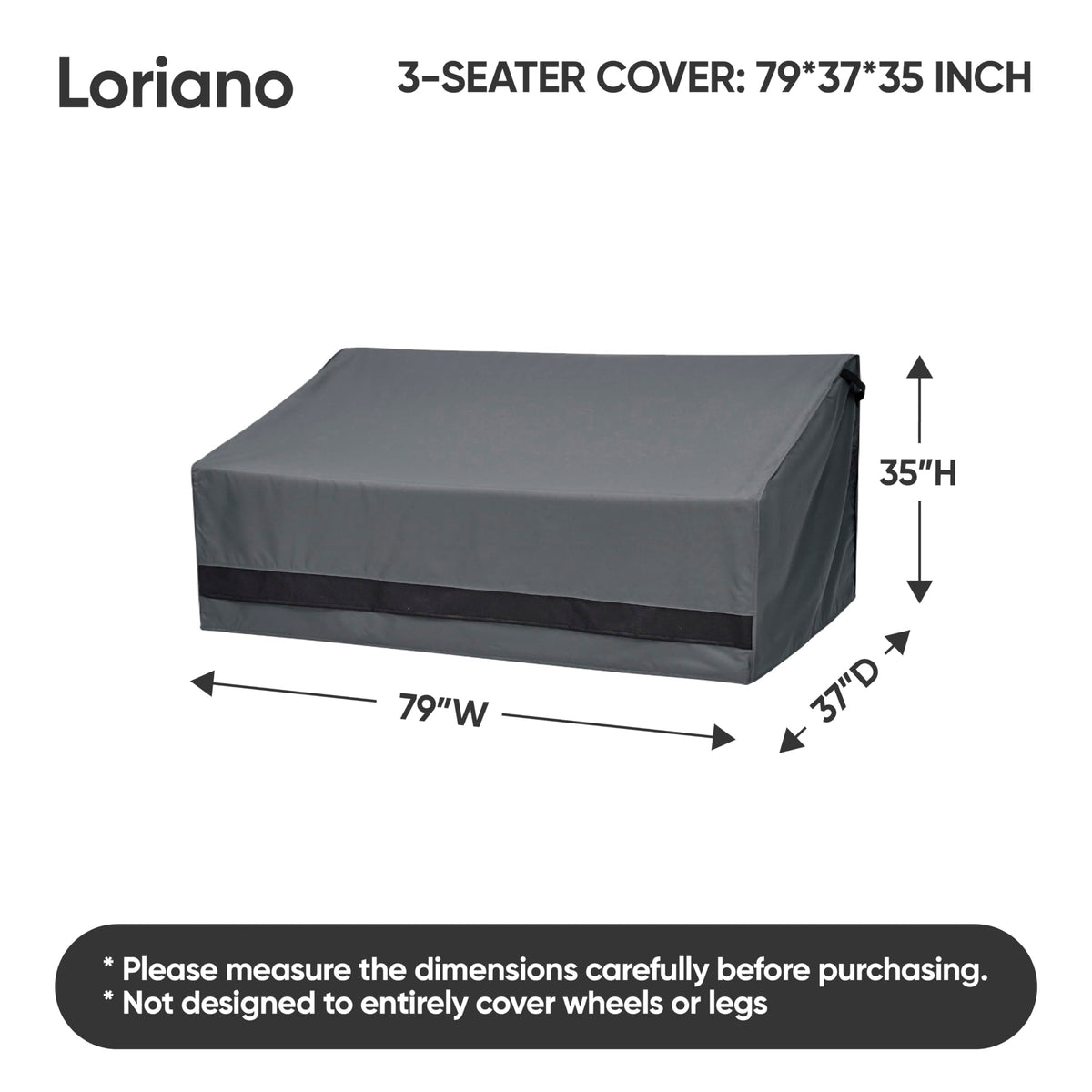Loriano 3-Seater cover closeup reveals heavy-duty 600D fabric with waterproof coating for rain protection