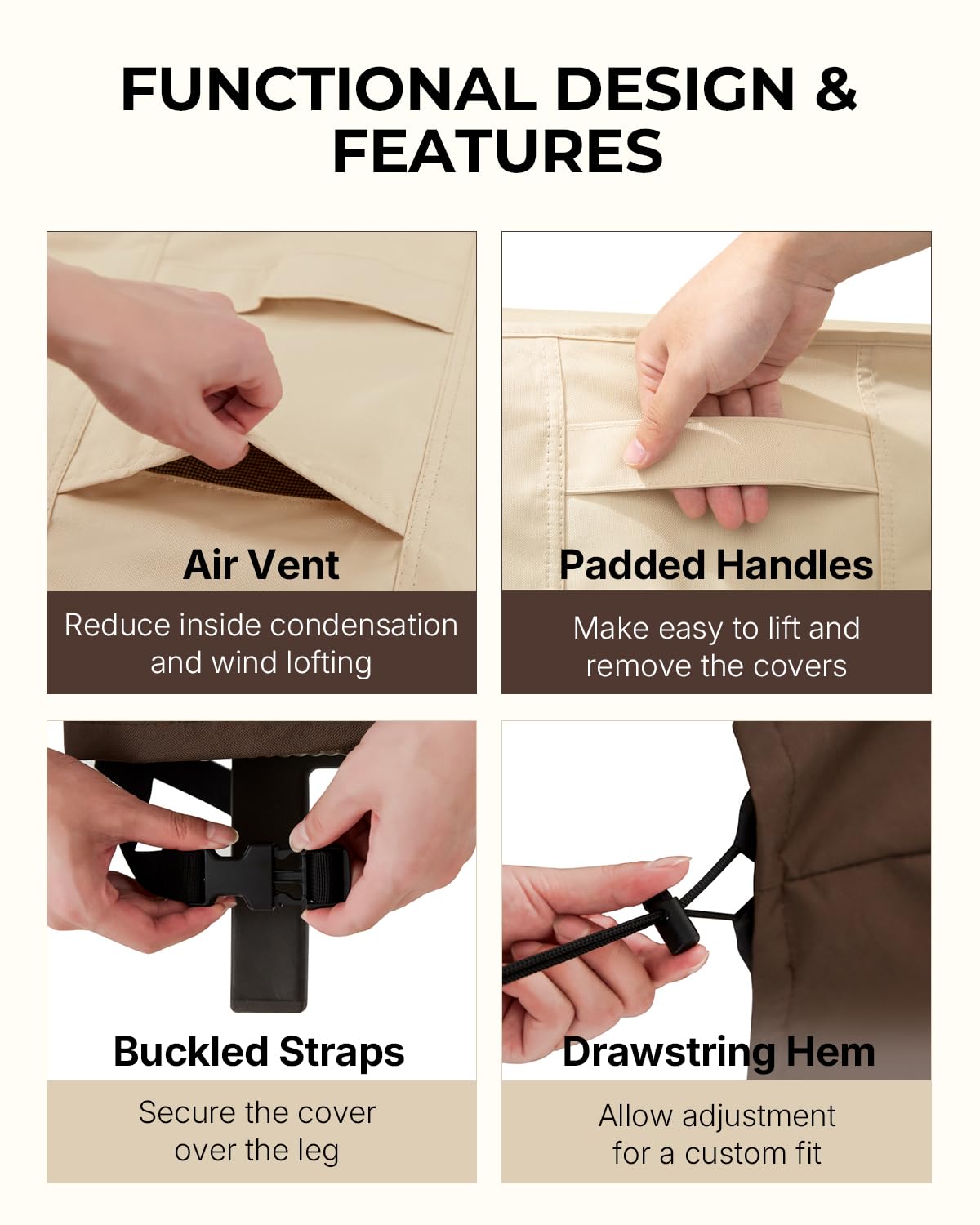 Loriano windproof cover with buckles resists gusty conditions.