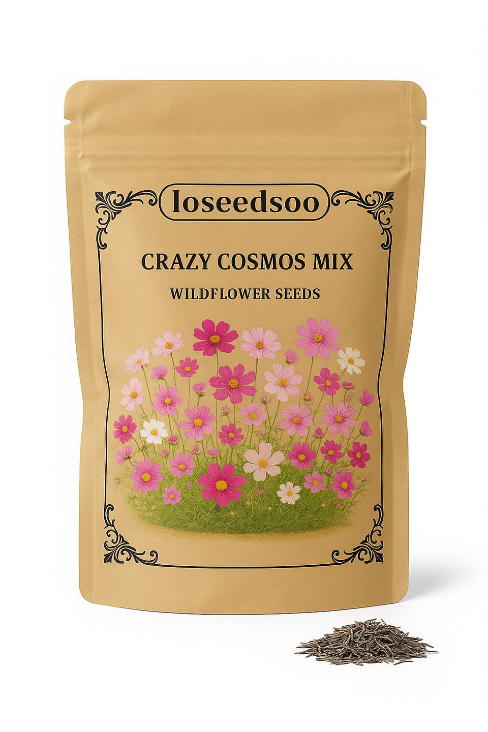 Loseedsoo Crazy Cosmos Mix pack featuring vibrant blooms for a colorful garden.