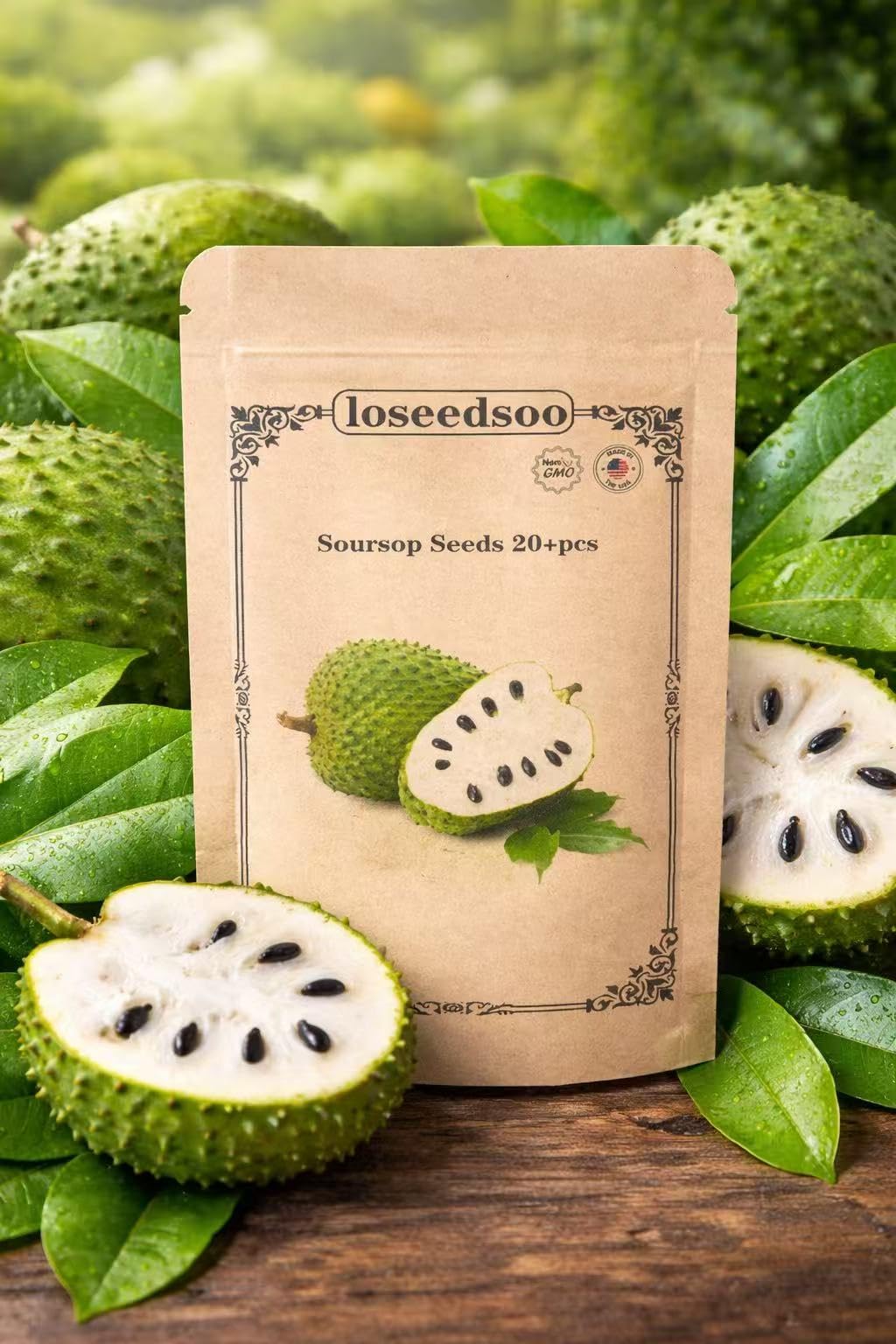 Loseedsoo soursop seeds pack sealed in moisture-resistant pouch for freshness.