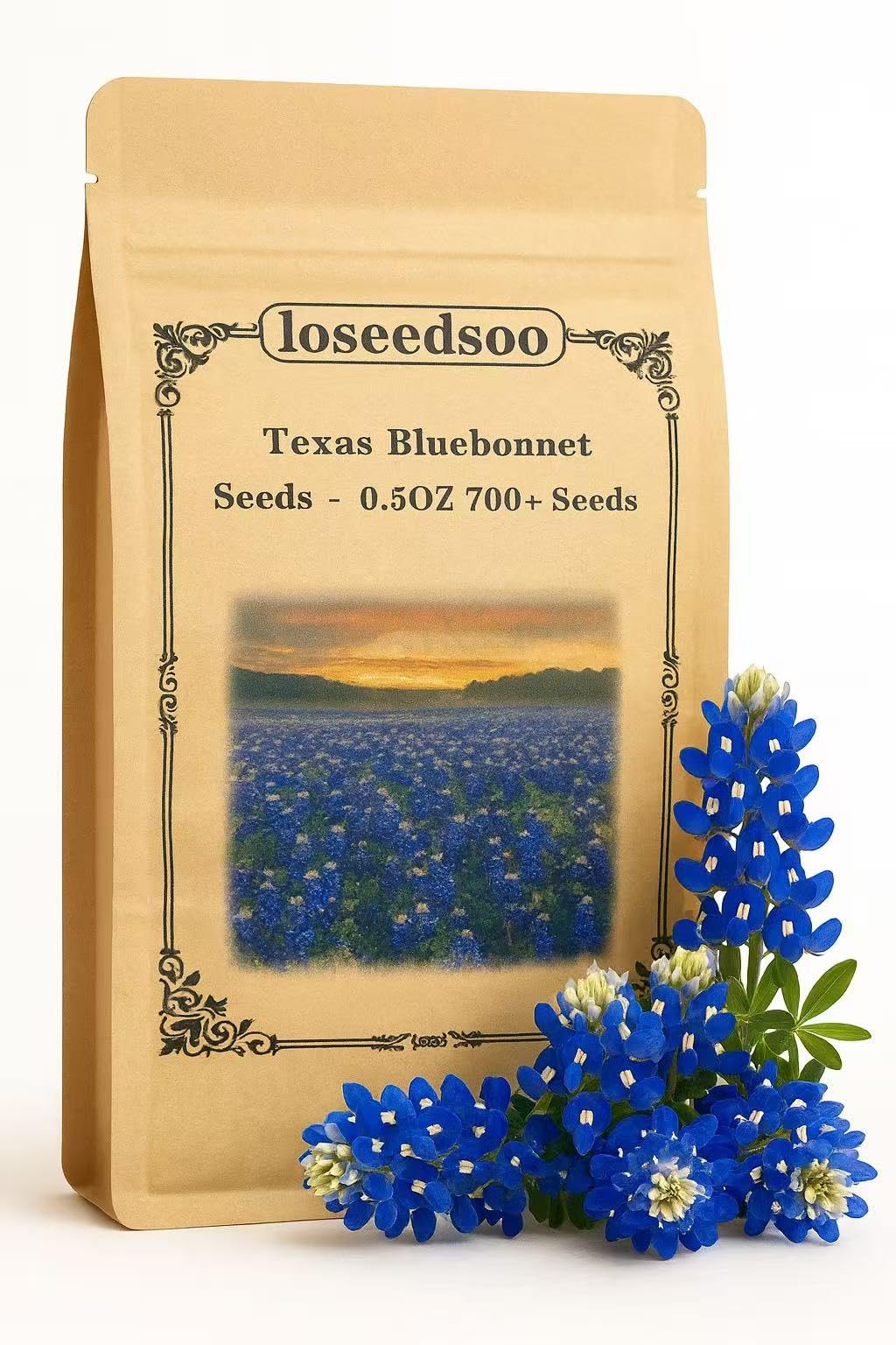 Loseedsoo Texas Bluebonnet seeds in 0.5oz pack ready for vibrant spring beds.