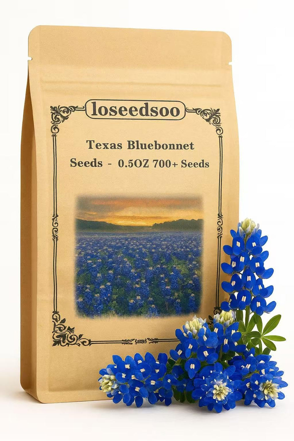 Loseedsoo Texas Bluebonnet seeds in 0.5oz pack ready for vibrant spring beds.