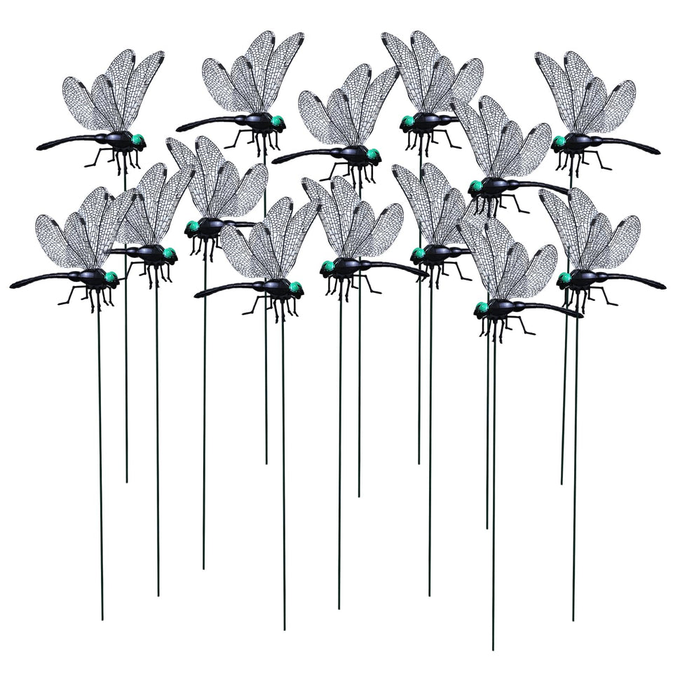 LOTADILO black dragonfly stake with 14 cm wingspan adding natural garden charm