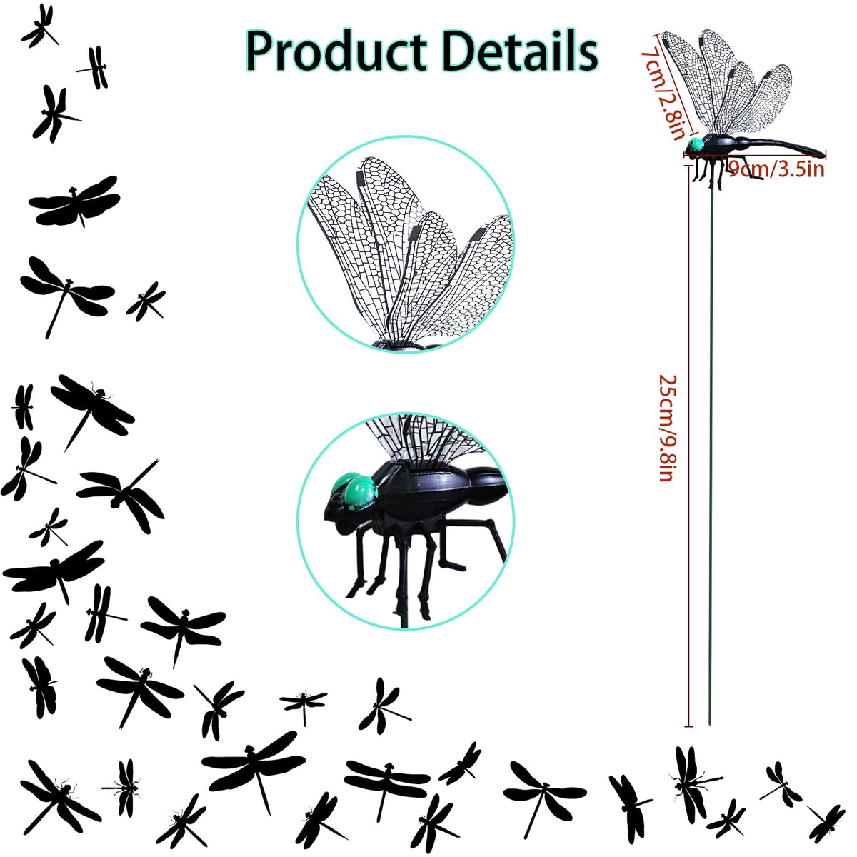 LOTADILO dragonfly garden stakes 20-pack decorate borders and pots with lifelike detail