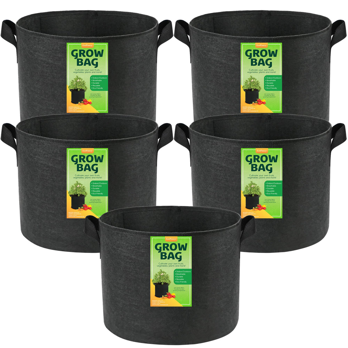LotFancy 20 gallon grow bag front view with upright, self-supporting fabric.