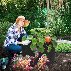 LotFancy 20 gallon grow bag outdoors in garden demonstrates durable design.