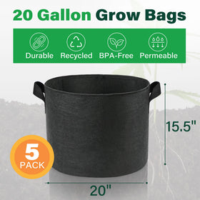 LotFancy 20 gallon grow bag side view with handles for easy transport.