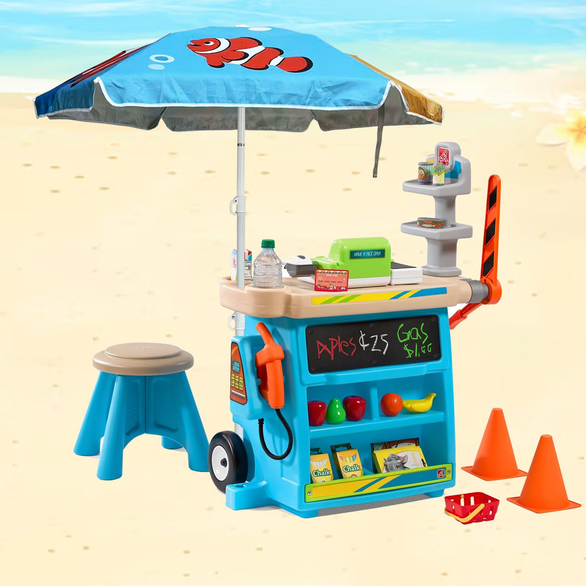 LOTTAFUN Water Table Umbrella aerodynamic vent reduces wind strain during use.