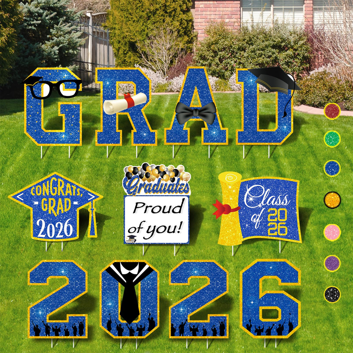 Lotus Hills Grad 2026 letters stand 15 inches tall for bold yard visibility.