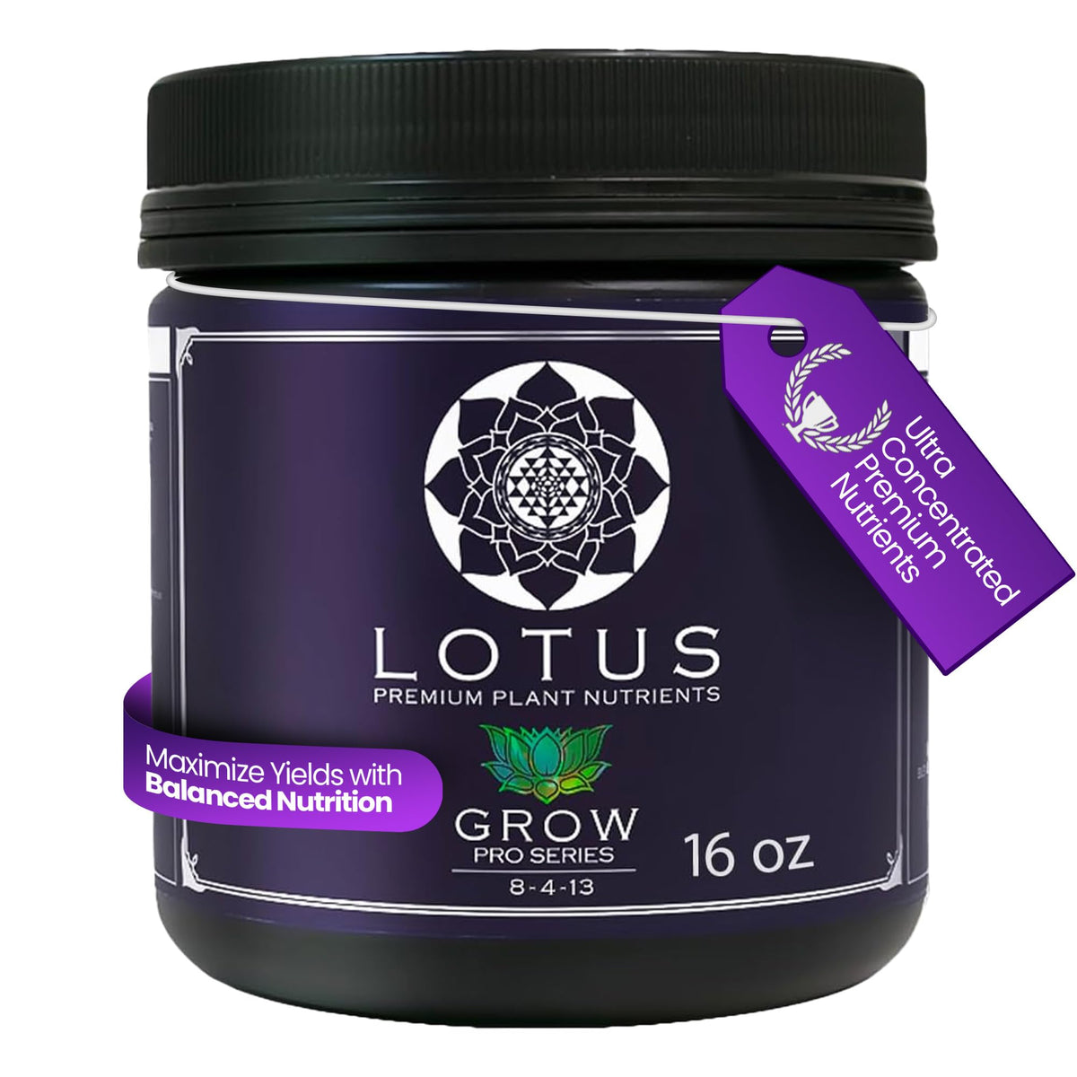 Lotus Nutrients Grow Pro Series bottle front view for reliable all-in-one feeding