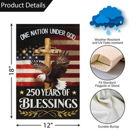 Louise Maelys 250th Anniversary garden flag, fabric texture close-up showing durable polyester.
