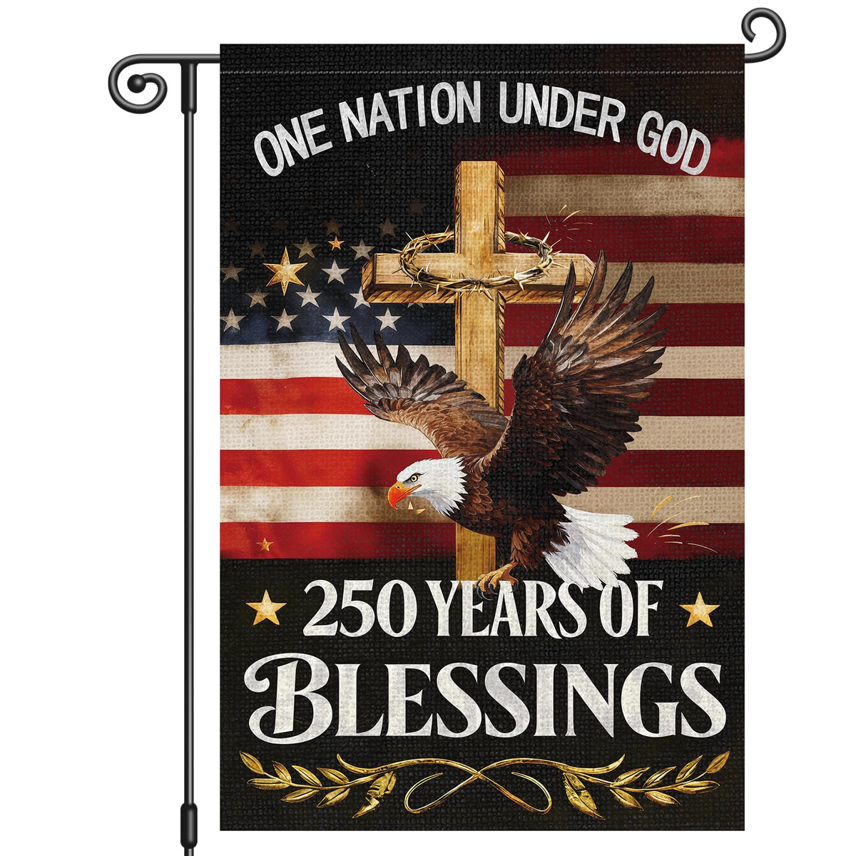 Louise Maelys 250th Anniversary garden flag, front view, double-sided print for clear visibility.