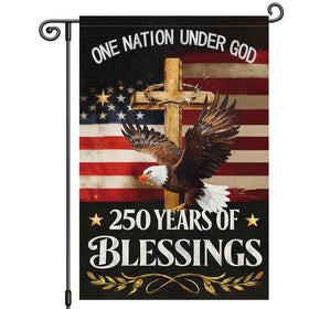 Louise Maelys 250th Anniversary garden flag, front view, double-sided print for clear visibility.