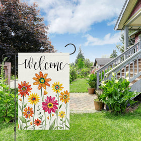 Louise Maelys burlap texture garden flag adds rustic charm to outdoor spaces.