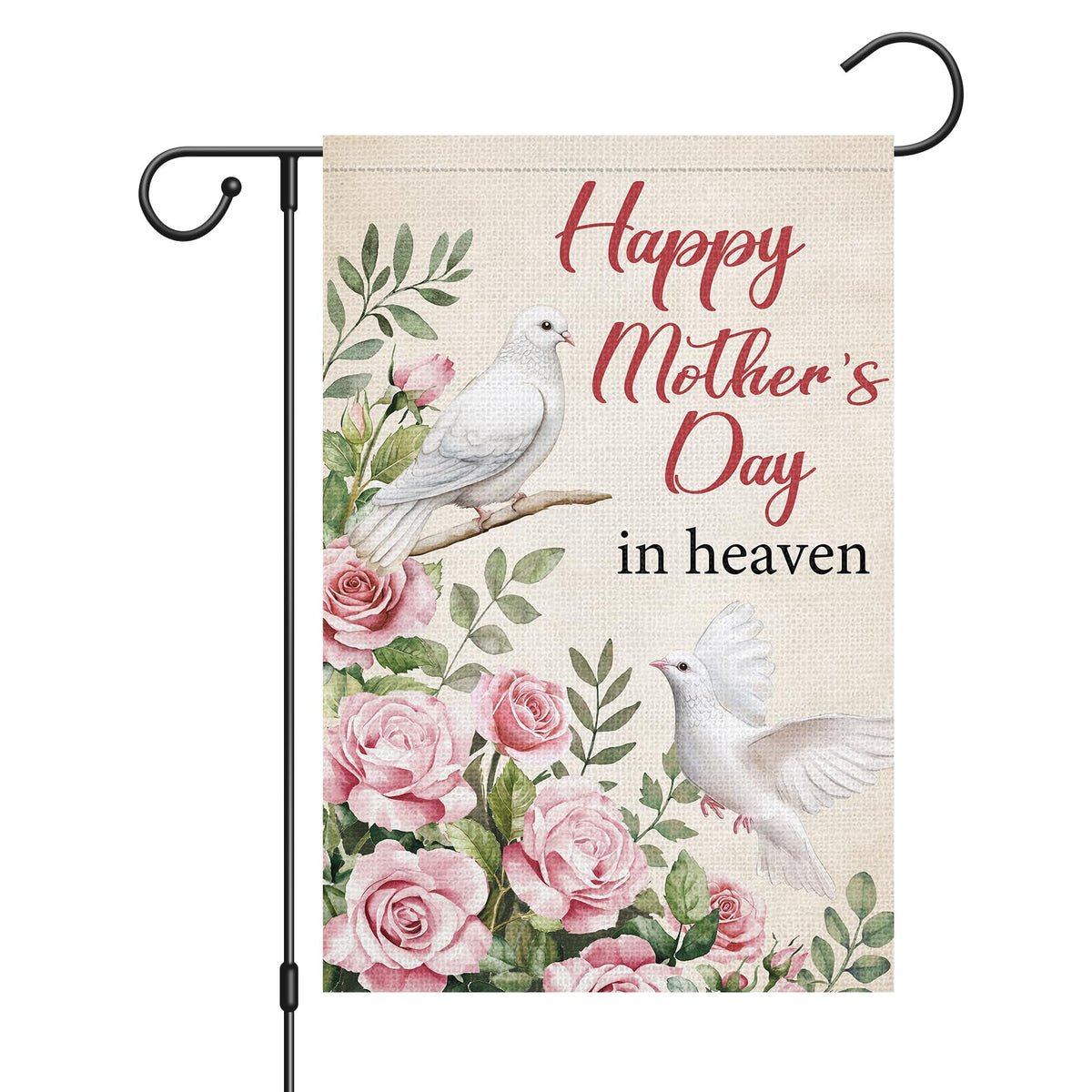 Louise Maelys Mother's Day flag with rose and dove for garden decor.