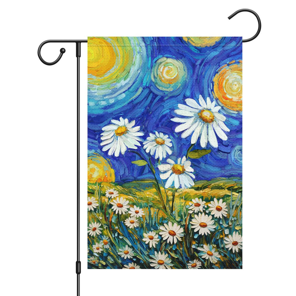 Louise Maelys spring flag featuring a daisy welcome design boosts curb appeal.