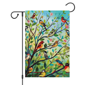Louise Maelys spring welcome flag with floral burlap look boosts curb appeal.